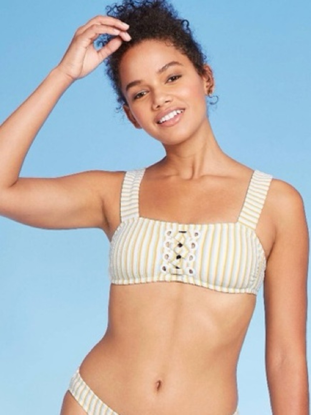 Xhilaration Textured Grommet Striped Bikini Top Size Large
